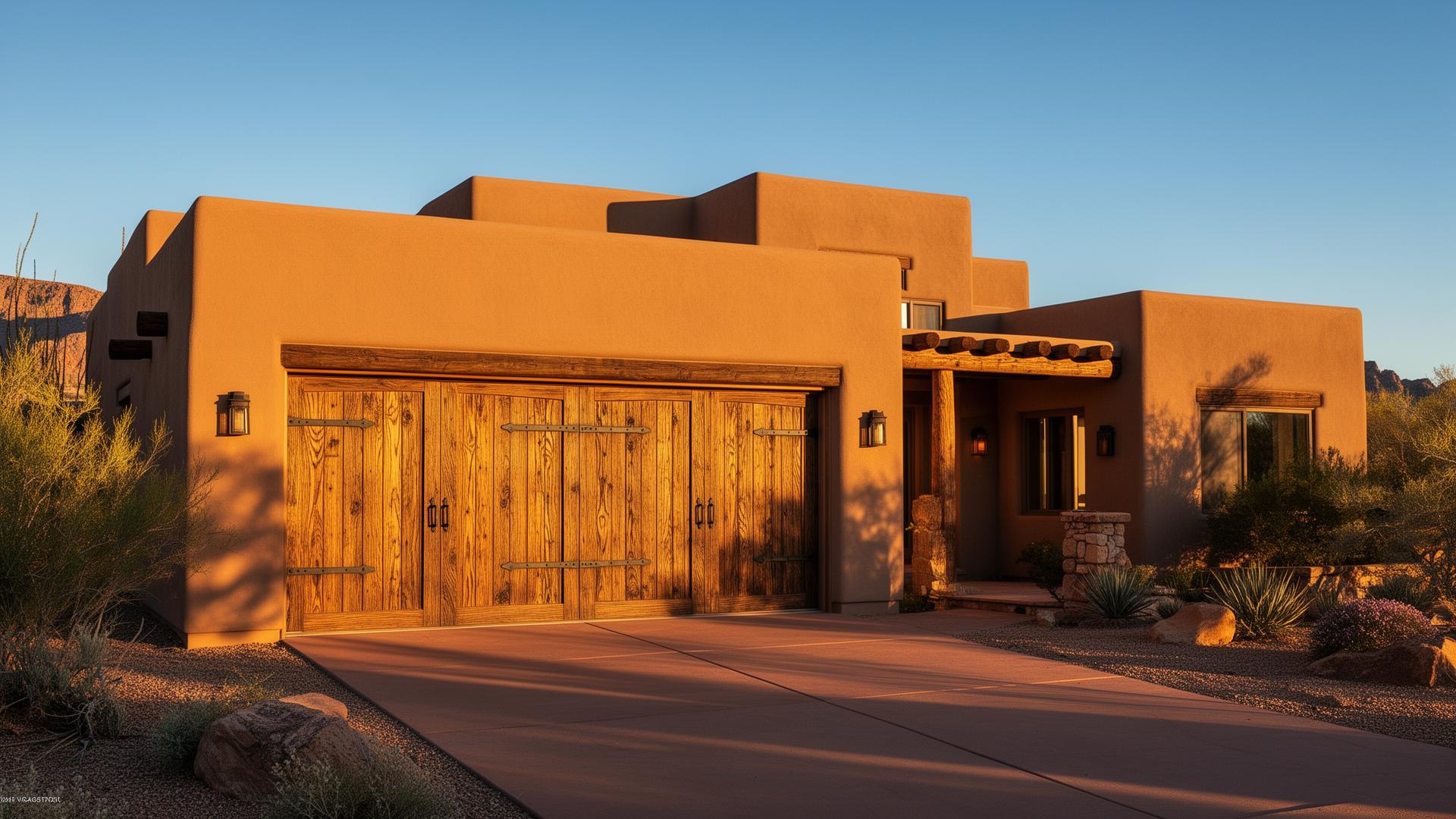 Beautiful rustic wood grain garage door with iron strap hinges - Garage Door Lakeville